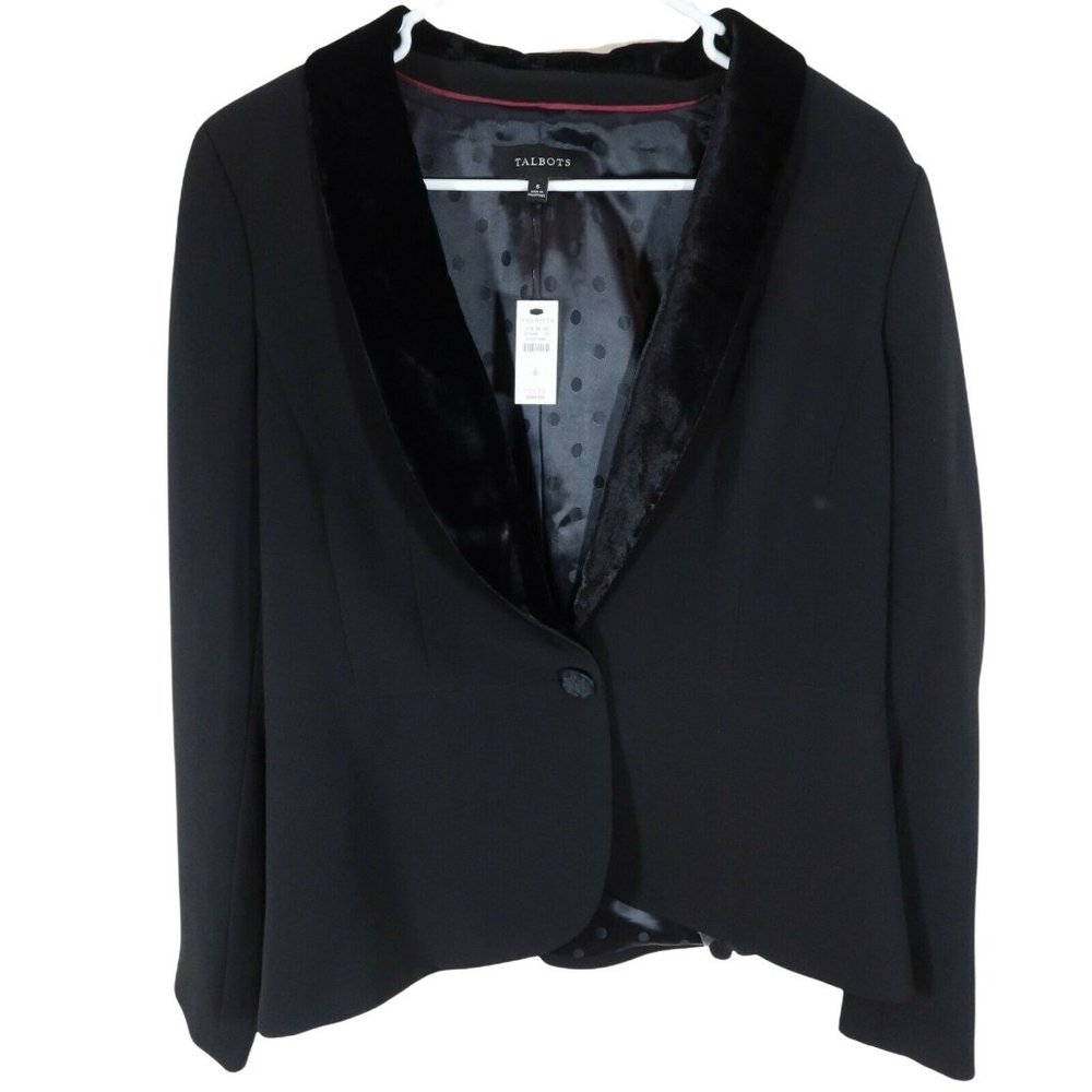 TALBOTS Size 6 Black Velvet Button & Lapel One Button Blazer NWT - Picture 1 of 4